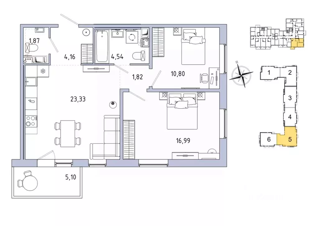 2-к кв. Ленинградская область, Гатчина Въезд мкр,  (66.06 м) - Фото 1