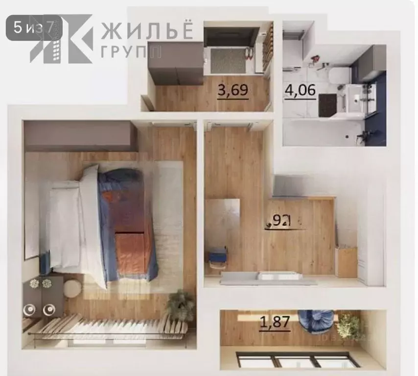 1-к кв. Татарстан, Казань ул. Назиба Жиганова, 2А (32.68 м) - Фото 2