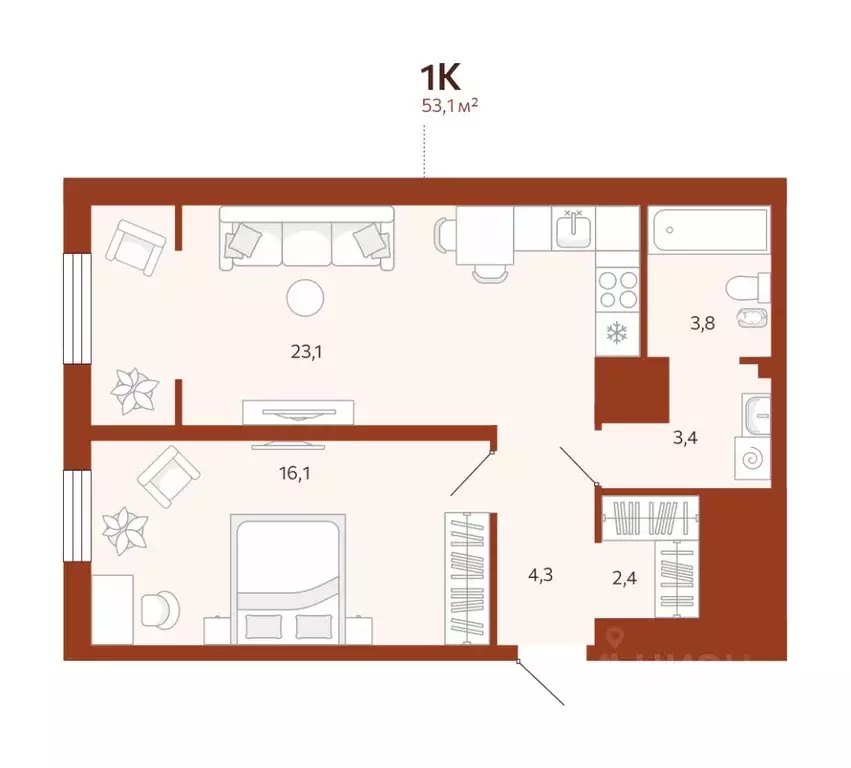 2-к кв. Тюменская область, Тюмень ул. Новаторов, 30 (53.1 м) - Фото 0