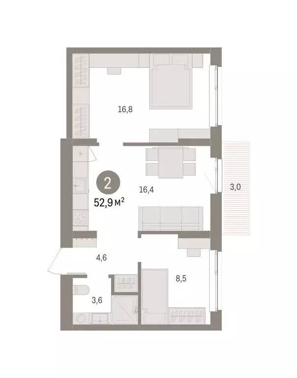 2-комнатная квартира: Пермь, улица Солдатова (52.94 м) - Фото 2