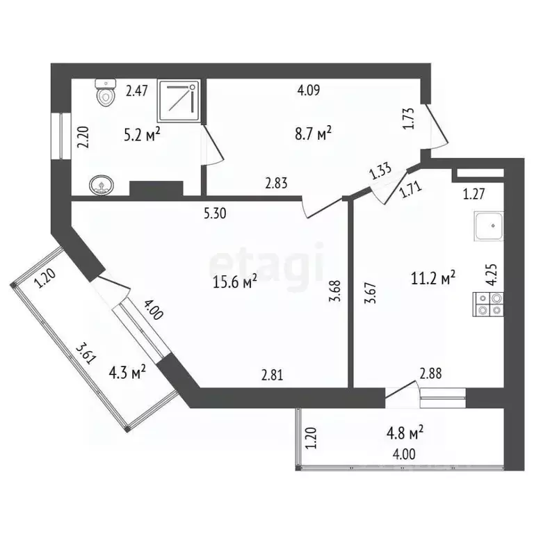 1-к кв. Севастополь проезд Колобова, 11 (40.7 м) - Фото 2