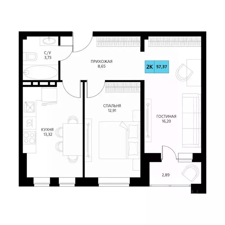 2-к кв. Дагестан, Дербент  (57.37 м) - Фото 1