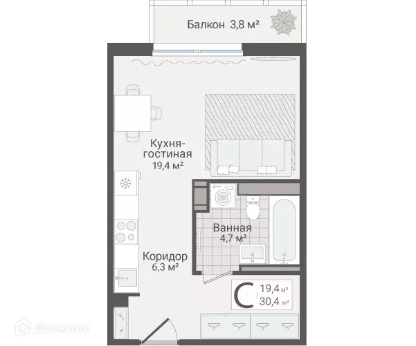Продаётся квартира-студия, 30.4 м - Фото 0