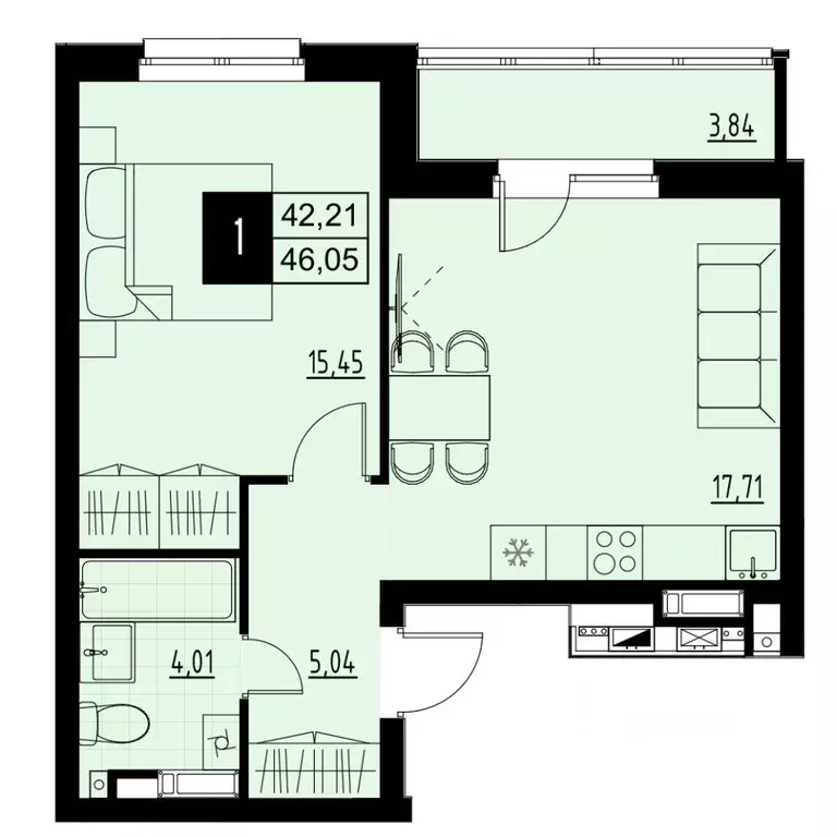 1-к кв. Самарская область, Самара Южное ш., 7А (44.13 м) - Фото 1