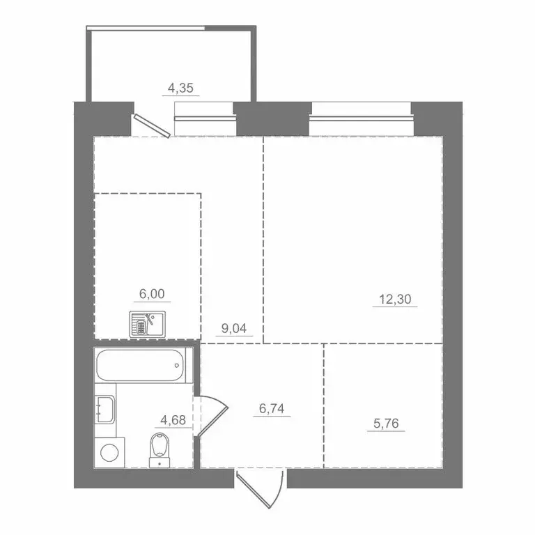 Квартира-студия: Кольцово, микрорайон Спектр, 9 (48.87 м) - Фото 1