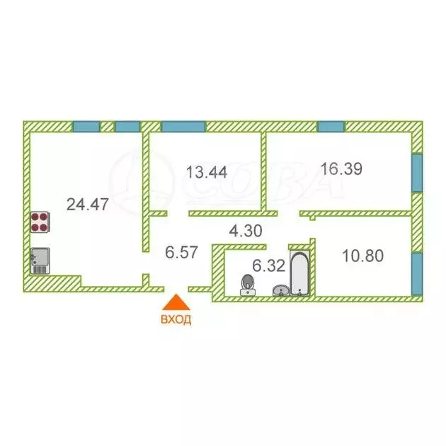3-комнатная квартира: Тюмень, улица Менжинского, 60 (83 м) - Фото 0