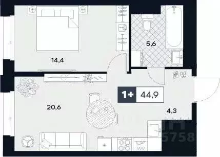 1-к кв. Москва Лодочная ул., 27К2 (44.9 м) - Фото 0