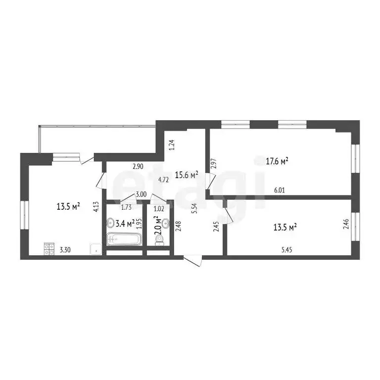 2-комнатная квартира: Тюмень, улица Дружбы, 73к5 (65.8 м) - Фото 1