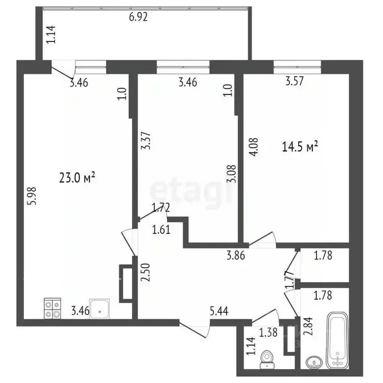 2-к кв. Тюменская область, Тюмень ДОК мкр, ул. Ботаническая, 1к1 (66.3 ... - Фото 1