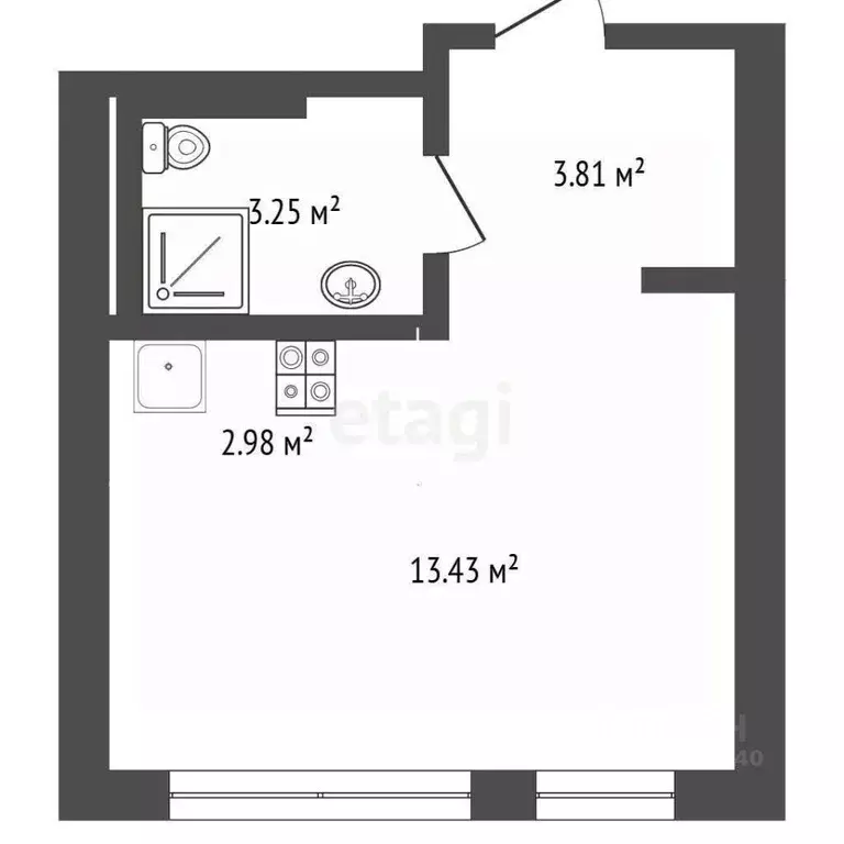 Студия Тюменская область, Тюмень Чаркова 72 жилой комплекс, 2.1 (23.47 ... - Фото 2