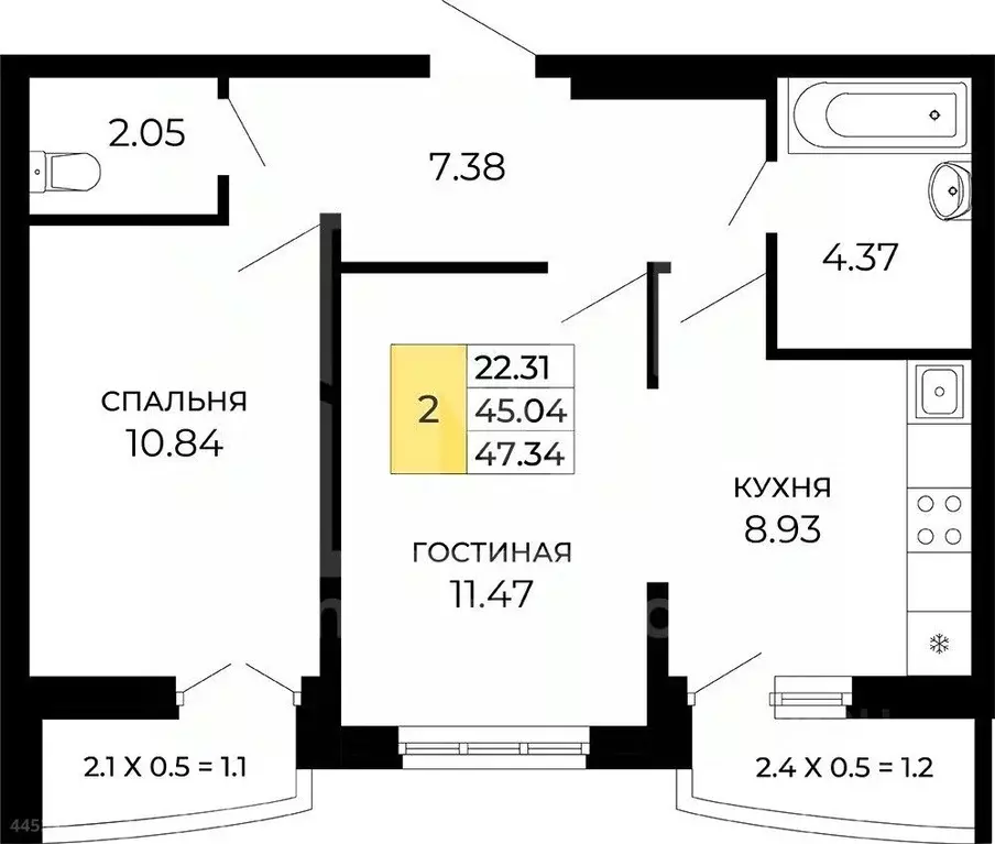 2-к кв. Краснодарский край, Краснодар Имени Петра Метальникова мкр, ... - Фото 1