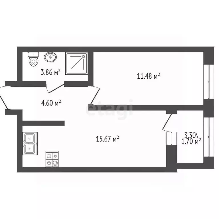 1-к кв. Ленинградская область, Всеволожский район, Свердловское ... - Фото 2