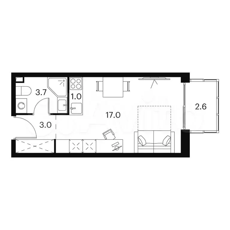 Апартаменты-студия, 27,3 м, 13/23 эт. - Фото 0