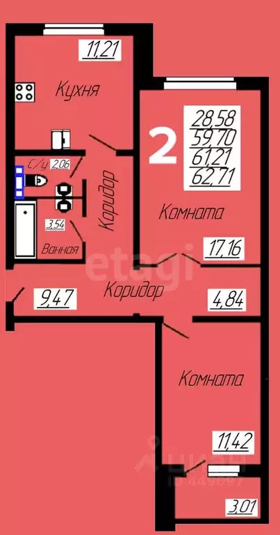 2-к кв. Смоленская область, Смоленск ул. Попова, 125А (62.3 м) - Фото 1