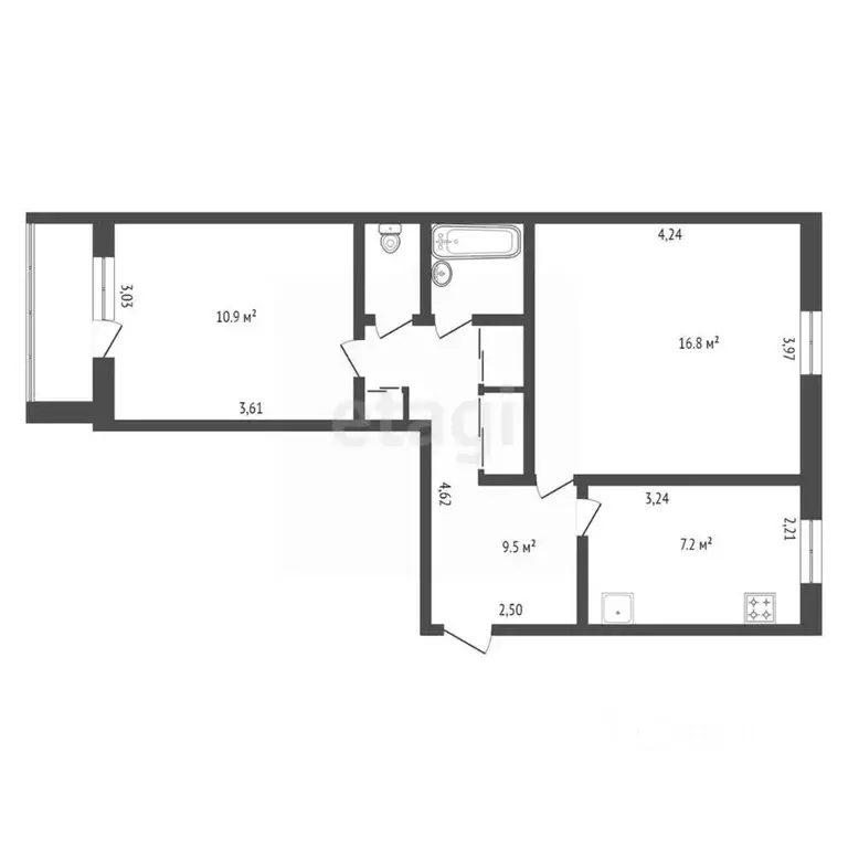 2-к кв. Амурская область, Благовещенск Институтская ул., 13/1 (49.5 м) - Фото 2