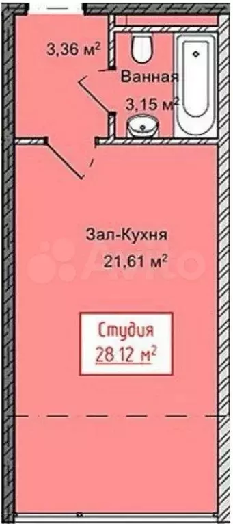 Квартира-студия, 28,1 м, 13/13 эт. - Фото 1