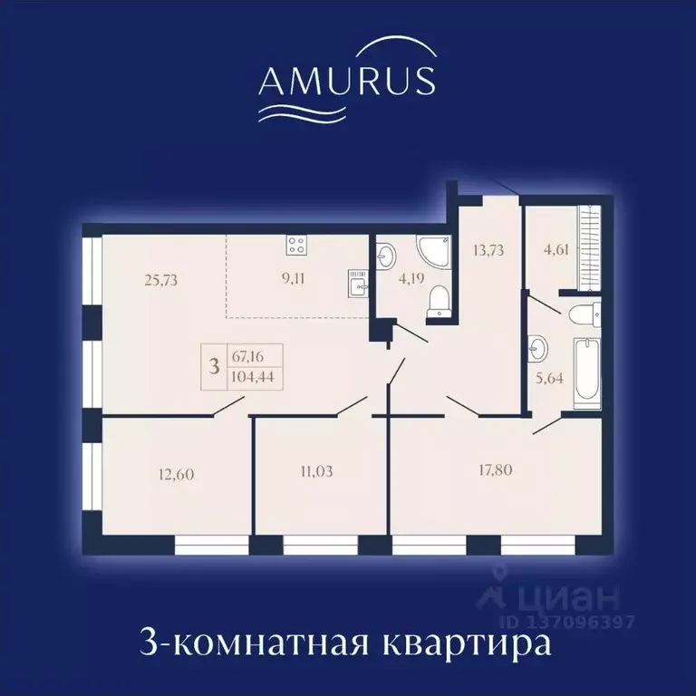 3-к кв. Хабаровский край, Хабаровск Кавказская ул. (104.44 м) - Фото 1