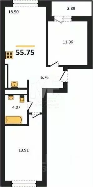 2-к кв. Калининградская область, Калининград ул. Согласия, 53Б (55.75 ... - Фото 0