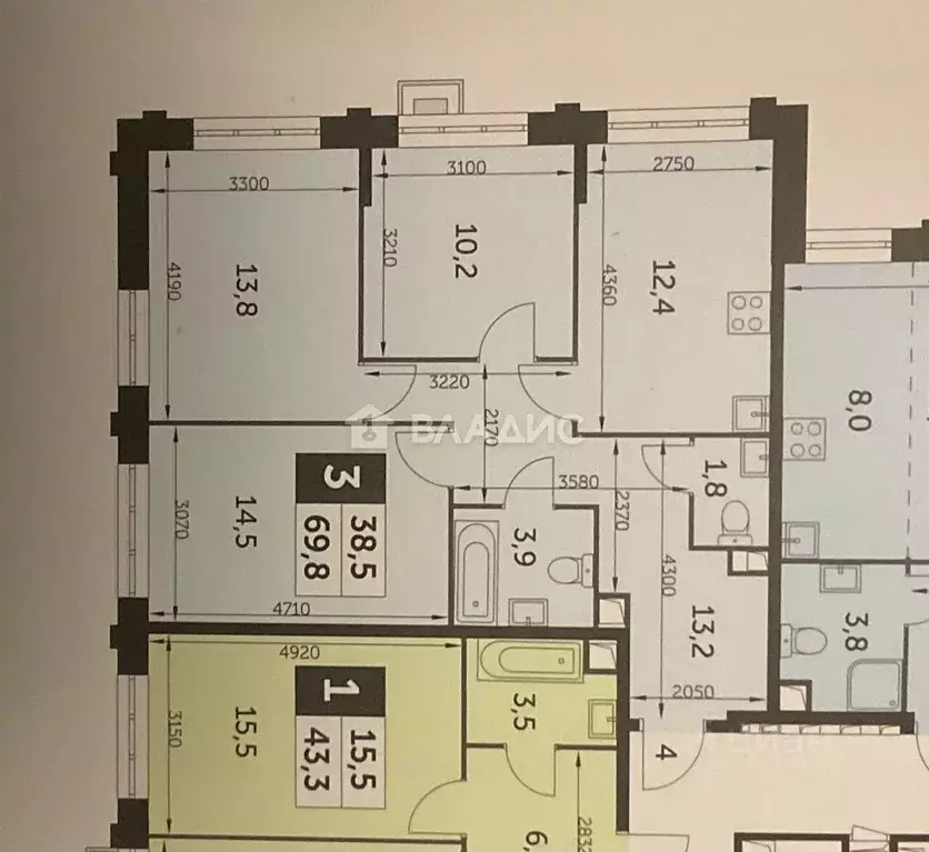 3-к кв. Московская область, Мытищи городской округ, пос. Нагорное ... - Фото 2