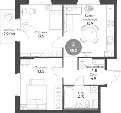 2-к кв. Новосибирская область, Кольцово рп Счастье в Кольцово жилой ... - Фото 2