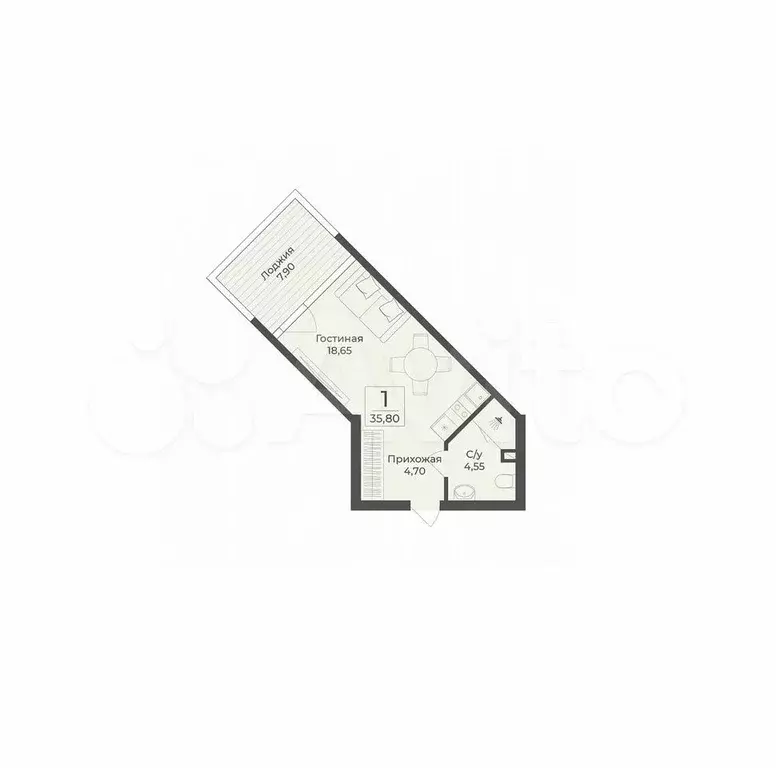 Апартаменты-студия, 35,8 м, 2/12 эт. - Фото 0