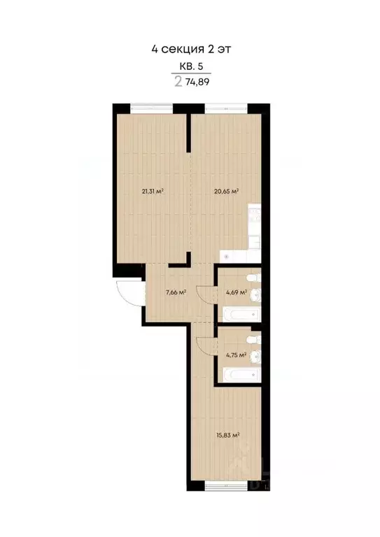 2-к кв. Иркутская область, Иркутск ул. Лебедева-Кумача, 19 (74.89 м) - Фото 1