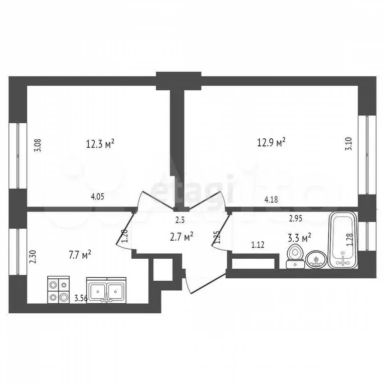 2-к. квартира, 40 м, 2/2 эт. - Фото 0