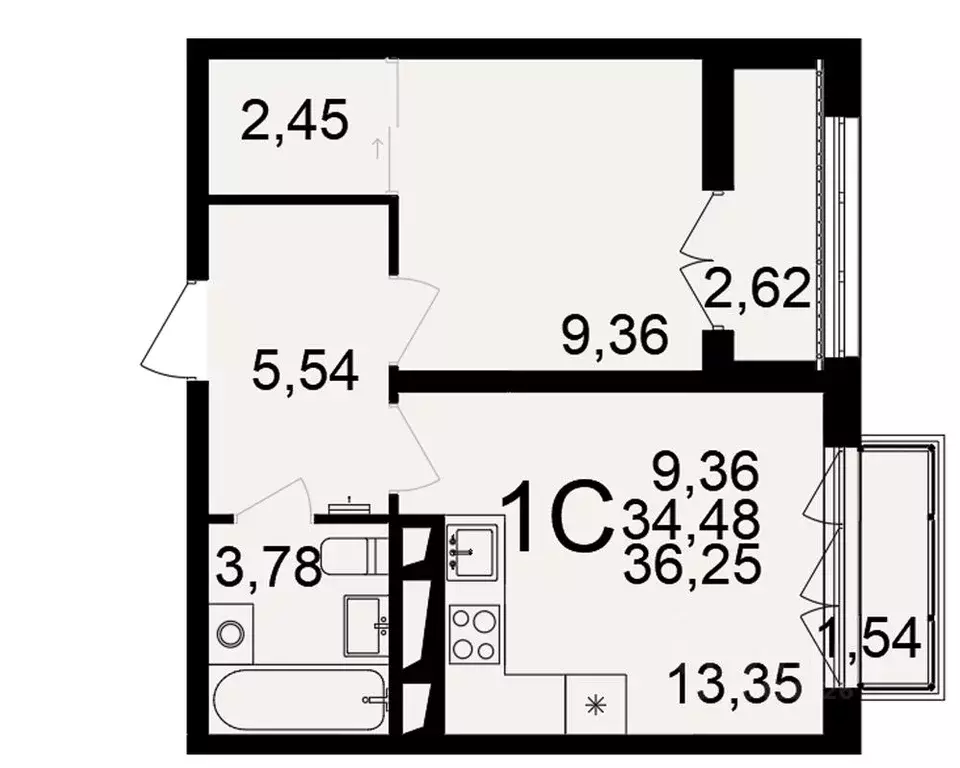 1-к кв. Тульская область, Тула пос. Горелки,  (36.25 м) - Фото 0