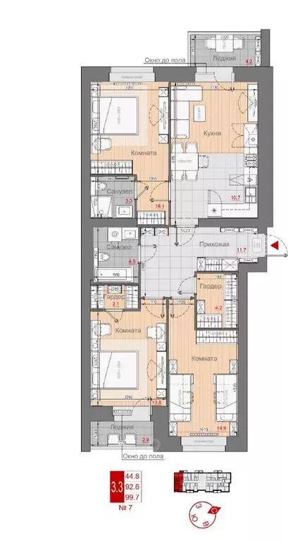 3-к кв. Новгородская область, Великий Новгород 29-й кв-л,  (99.7 м) - Фото 1