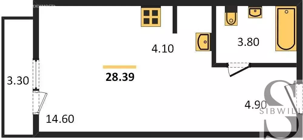 Квартира-студия: Новосибирск, улица Коминтерна, 120 (28.39 м) - Фото 0