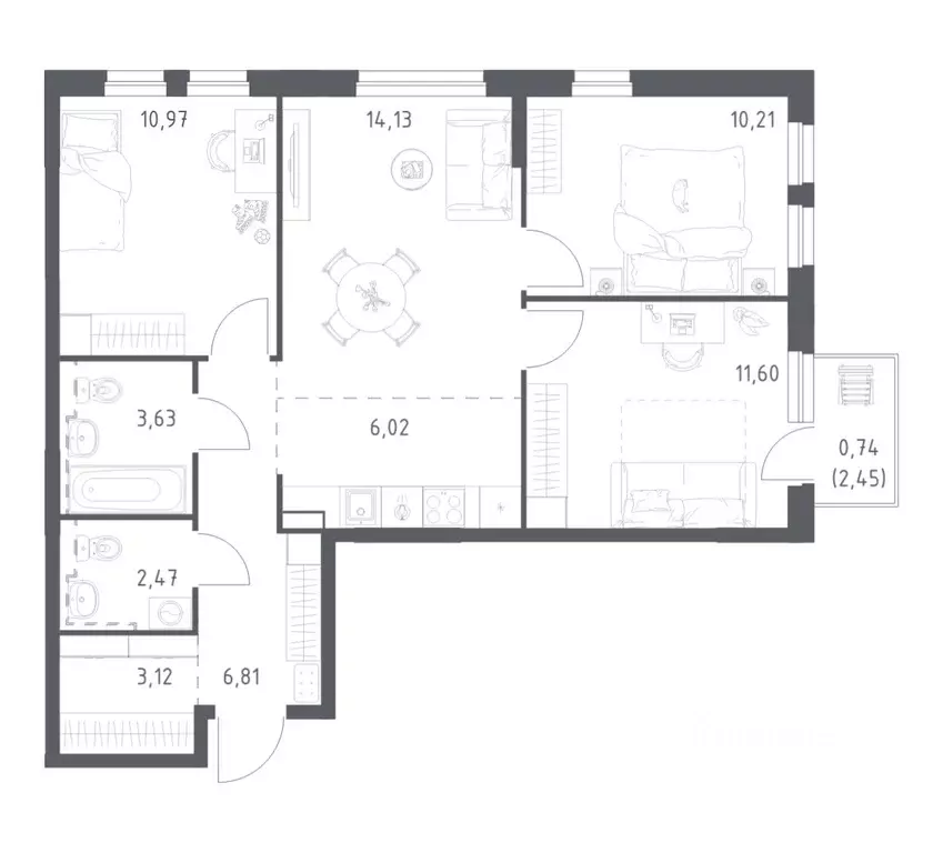 3-к кв. Башкортостан, Уфа Дема жилрайон, Новая Дема жилой комплекс, ... - Фото 0