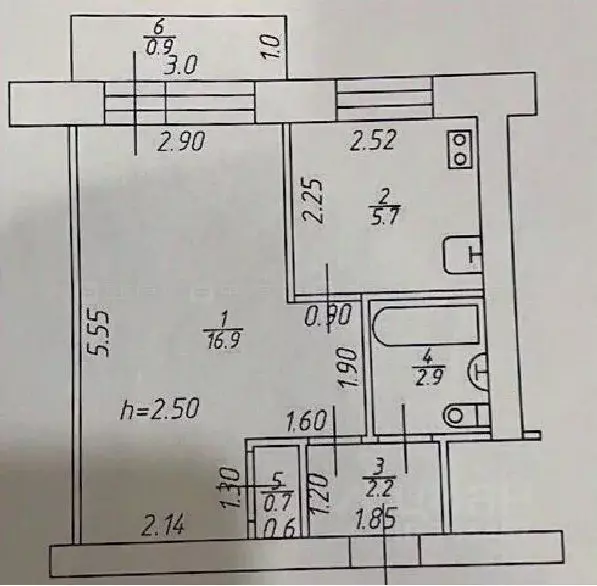 1-к кв. Татарстан, Казань ул. Химиков, 49 (30.4 м) - Фото 2