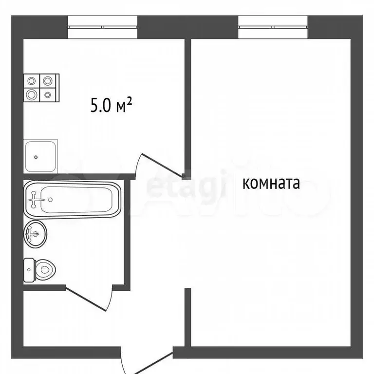 1-к. квартира, 28,4 м, 2/5 эт. - Фото 0