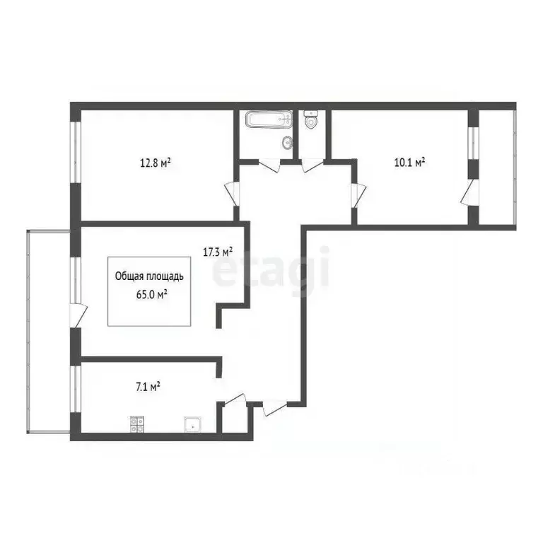 3-к кв. Томская область, Томск просп. Фрунзе, 92 (65.0 м) - Фото 1