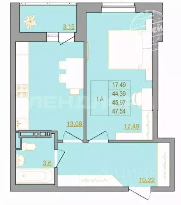 1-к кв. Ростовская область, Ростов-на-Дону Тибетская ул., 1Вс8 (47.9 ... - Фото 1