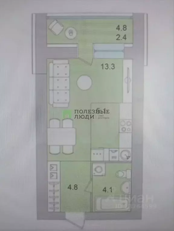 Студия Забайкальский край, Чита Хороший мкр, 6 (27.3 м) - Фото 2