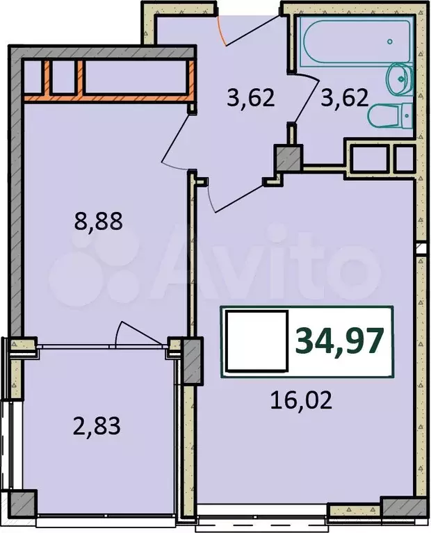 2-к. квартира, 35 м, 2/9 эт. - Фото 1