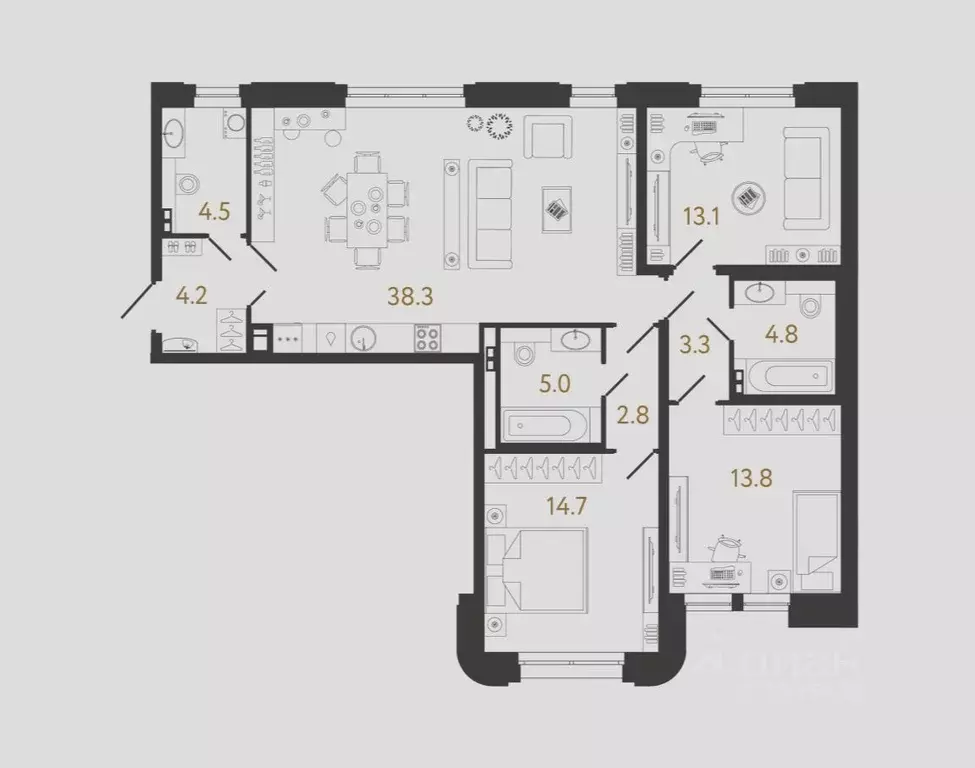 3-к кв. Санкт-Петербург ул. Чапыгина, 4 (104.5 м) - Фото 1