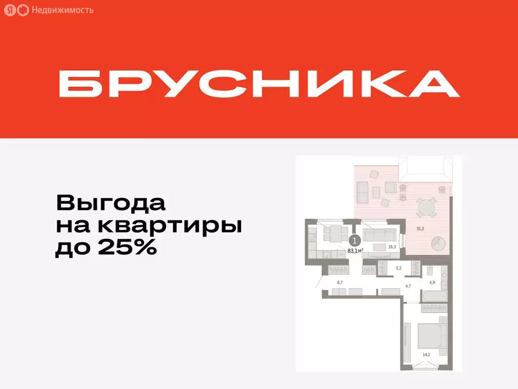 1-комнатная квартира: Тюмень, жилой комплекс На Минской (83.14 м) - Фото 0