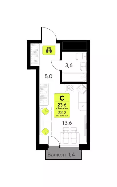 Квартира-студия: Тюмень, улица Андрея Приказнова, 7 (23.6 м) - Фото 1