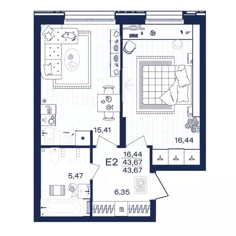 1-к кв. Тульская область, Тула Гармония жилой комплекс (43.67 м) - Фото 1