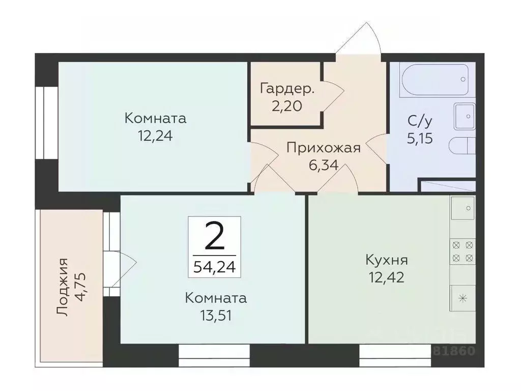 2-к кв. Воронежская область, Воронеж ул. Матросова, 60 (54.24 м) - Фото 0