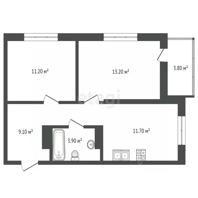 2-к кв. Тюменская область, Тюмень ул. Республики, 204к19 (51.0 м) - Фото 2