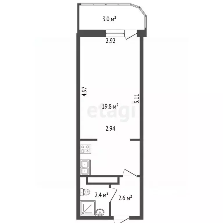 Студия Санкт-Петербург Варшавская ул., 23К1 (24.8 м) - Фото 2