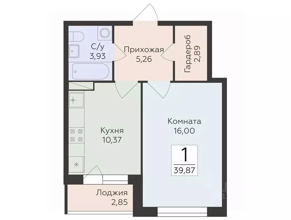 1-к кв. Воронежская область, Воронеж ул. Чапаева, 68Б (39.87 м) - Фото 0