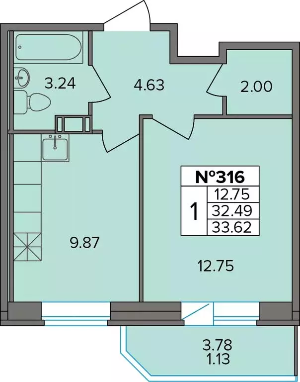 1-комнатная квартира: Новое Девяткино, Лесная улица, 19 (33.62 м) - Фото 1