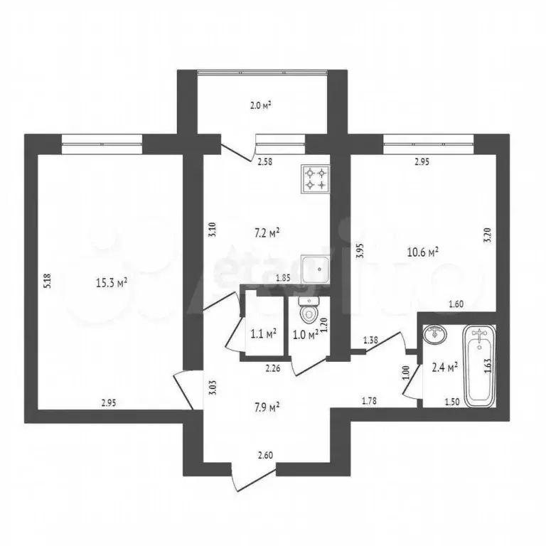 2-к. квартира, 45,5 м, 1/5 эт. - Фото 0
