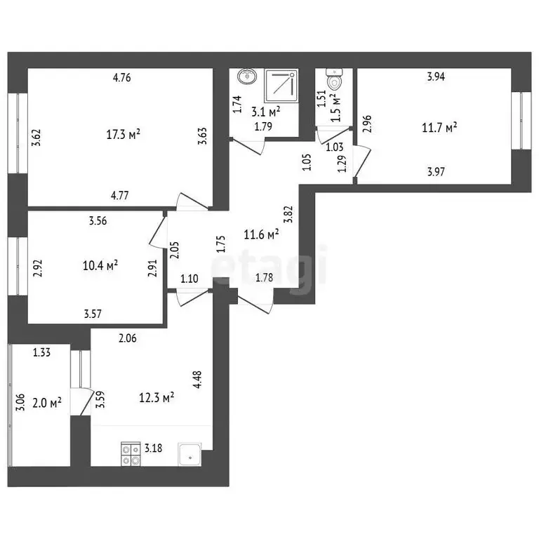 3-комнатная квартира: Стерлитамак, Набережная улица, 3/4 (67.9 м) - Фото 1
