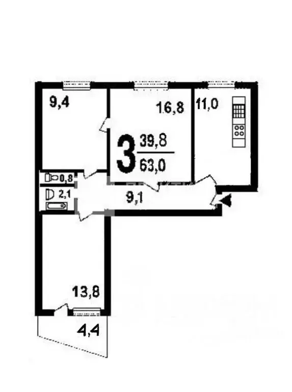 3-комнатная квартира: Мытищи, улица Семашко, 23 (67 м) - Фото 1