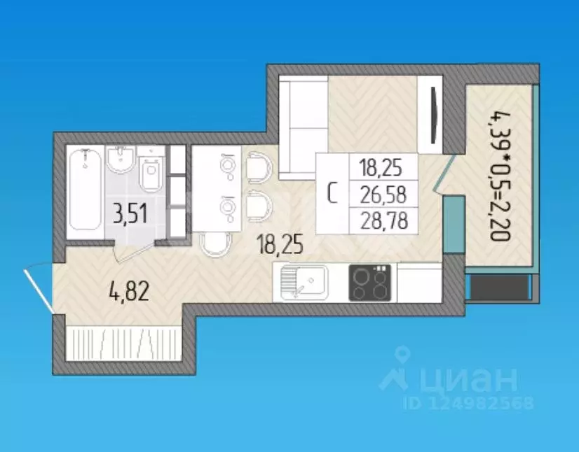 Студия Краснодарский край, Темрюк Дальняя ул., 30 (29.0 м) - Фото 1